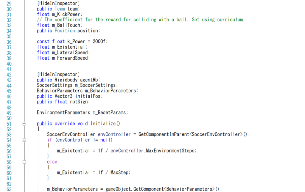 ML-Agentsのsoccerプロジェクトのコード